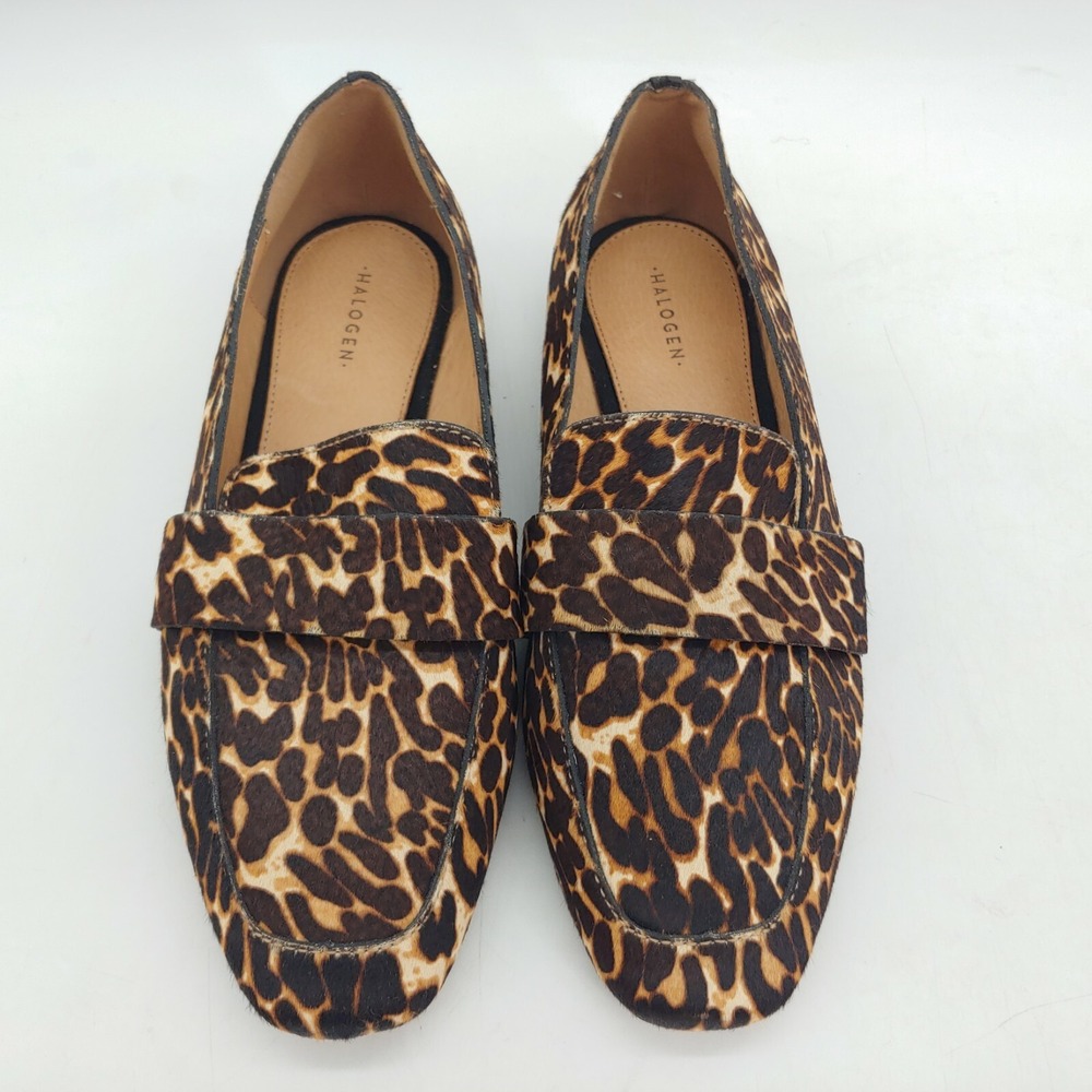 Halogen Shoes Womens Flats Cushioned Real Cow Fur Dyed Leopard Print 7
